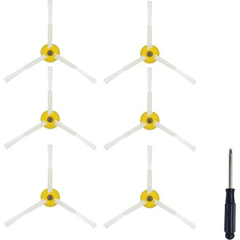 6-teiliges Ersatz-Seitenbürsten-Set für iRobot 800, 900, 850, 860, 870, 871, 880, 890, 960 und 980 Saugroboter. Das Set enthält eine Seitenbürste und einen Schraubendreher. (1/4)