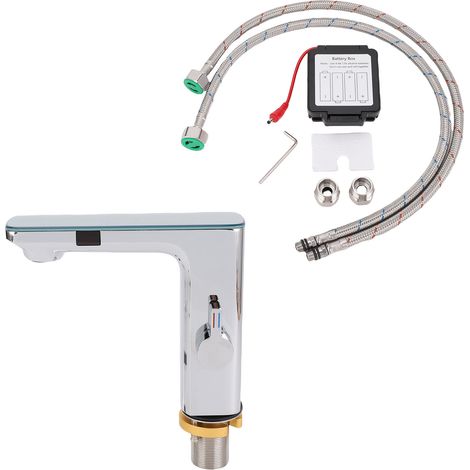 Rubinetto per lavabo con controllo della temperatura dell'acqua calda e fredda, sensore a infrarossi, senza contatto, con tubi di alimentazione dell'acqua da 1/2" e raccordi europei da 3/8", ideale pe (1/2)