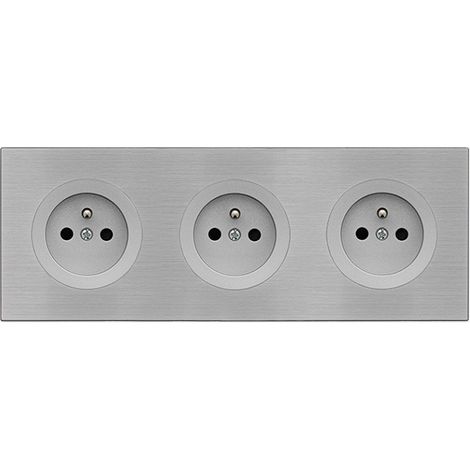 FONTINI 3 prises 2P+T ALU GLOSSY DOM avec plaque triple métallisée gris – Solution moderne et pratique pour un agencement harmonieux (1/5)