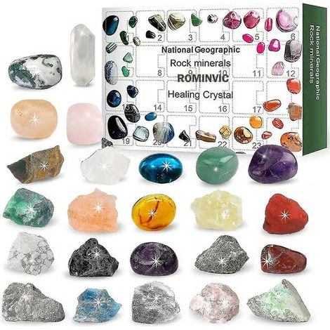 Calendrier de l’Avent Rock 2026, Calendrier de compte à rebours de Noël 24 jours de minerais, minéraux, pierres précieuses et cristaux, calendrier de l’Avent avec 24 pierres précieuses à ouvrir chaque (1/5)