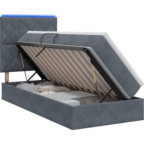 Cama de almacenamiento LED con colchón Gris oscuro 100 x 200 cm vidaXL (1/5)