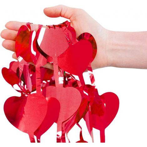 Rideau rouge métallisé en forme de cœur, Saint-Valentin, 2 x 1 m (1/2)