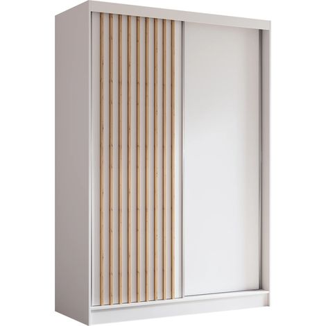 AX LIVING Cabinio Kleiderschrank 150 Breite Weiß mit Artisan Lamellen