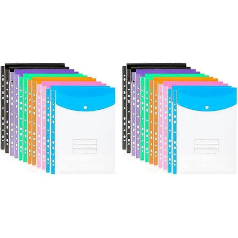 Lot de 24 A4 Punched Pockets plastique Wallets, 11 Holes Expandable Binder de poche Envelope File Folders (1/5)