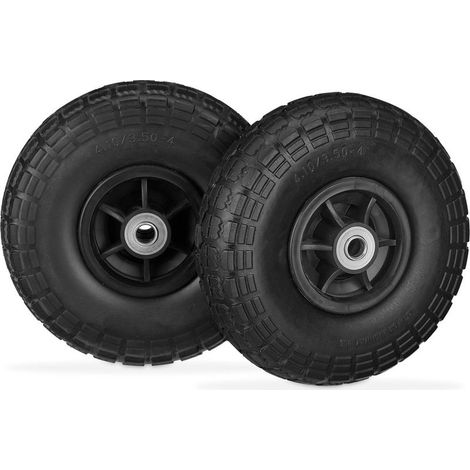 Relaxdays Roue de diable Set de 2 en caoutchouc, increvavbles, 260 x 85, 16 mm, 4.1/3.5-4 essieu 150 kg, noir (1/5)