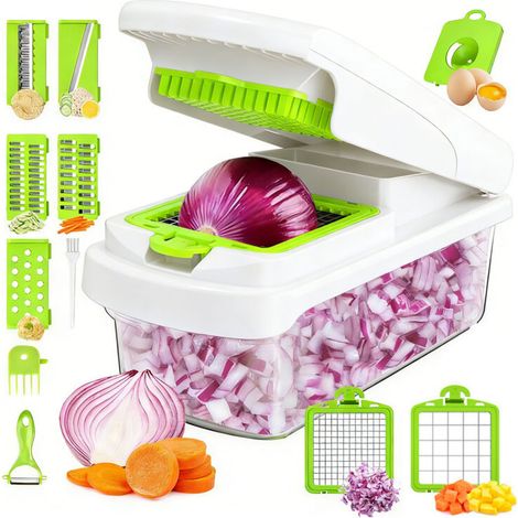 Jeffergarden Hachoir Multifonction Légumes - ‌Couteaux Acier Inoxydable‌ Intégré avec Spirilisateur pour Cuisine ‌Ustensile Pratique‌ (1/5)