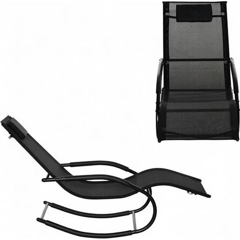 Chaise à bascule d’extérieur noire, fauteuil relax en métal galvanisé et tissu respirant, pour jardin, terrasse, balcon et camping, léger et confortable  CHICFURN (1/5)