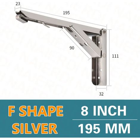 (Argent 20 cm - Pologne) 2 supports pliables en acier inoxydable, blanc et noir, en fer, triangulaires, réglables, pour étagère murale ou de table (1/5)