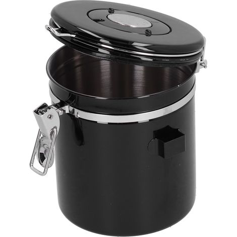 Bocal hermétique pour grains de café avec soupape de décompression et cuillère pour la cuisine (noir) (1/5)