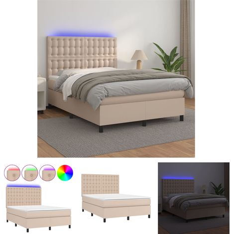 Kunstlederbett - vidaXL Boxspringbett mit Matratze & LED Cappuccino-Braun 140x200cm - Schlafzimmer (1/5)