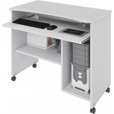 Soporte para ordenador blanco con ruedas de madera de melamina Al.76x93 x48,5 cm (1/2)