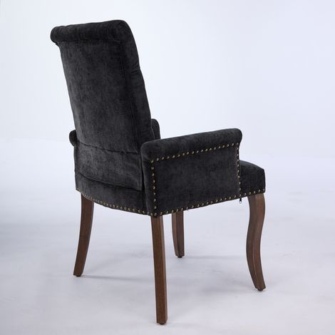 Fauteuil de salle à manger rembourré en tissu chenille, pieds en bois massif incurvés, chaise club capitonnée élégante pour cuisine et salle à manger, lot de 1, gris anthracite, DE1895BK (1/5)