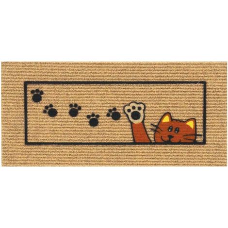 Zerbino Antiscivolo Salva Gradino 25x50 Assorbente Tappeto Ingresso Morbido 100% Made In Italy Gatto - Beige