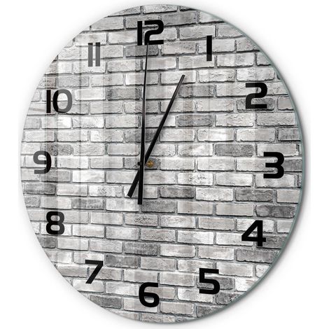 Horloge Murale Ronde en Verre Quartz Silencieuse Sans Tic-Tac Salon Cuisine Mur de briques fi 60 cm (1/5)