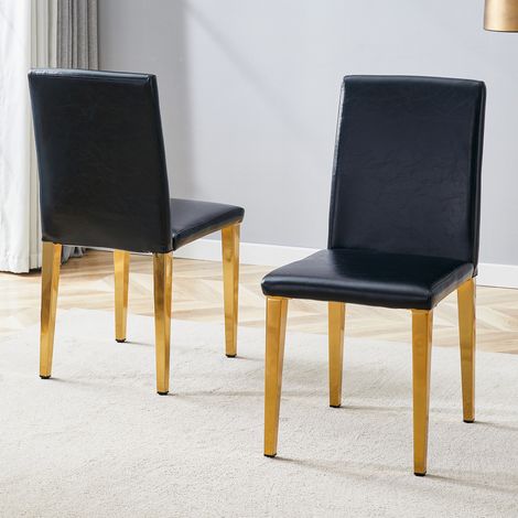 Chaise de salle à manger en métal et PU noir et or, lot de 2, design minimaliste,41×48×90cm (1/5)
