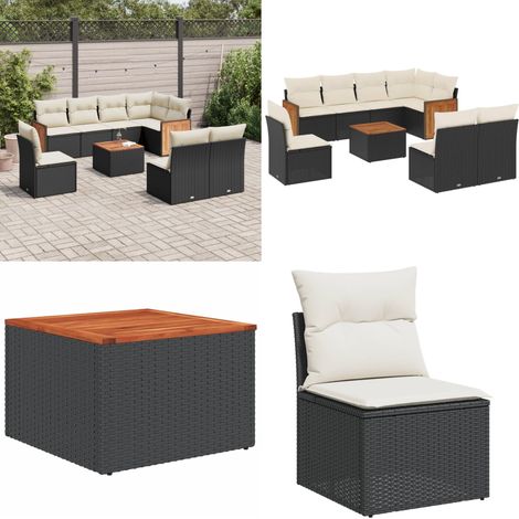 9-tlg. Garten-Sofagarnitur mit Kissen Schwarz Poly Rattan - Gartenmöbel - Outdoor Möbel - Rattan Gartenmöbel - Sofasatz - Esstisch - Home & Living (1/5)