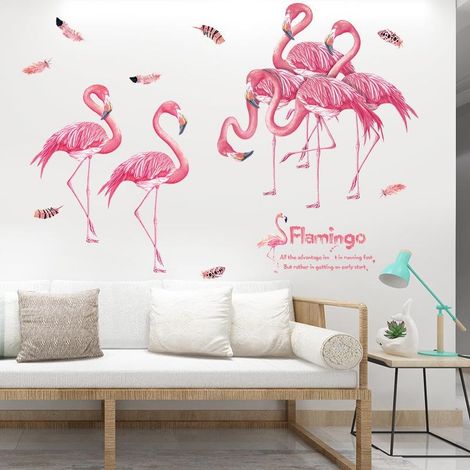 Stickers muraux flamants roses, décoration de chambre, papier peint (1/5)