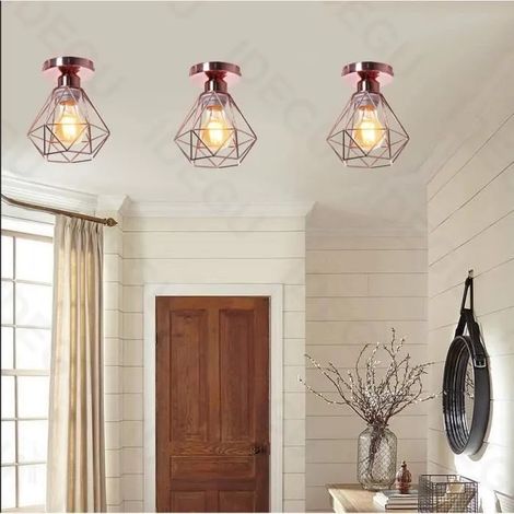 3PCS Moderne Plafonnier Industrielle Rose Lustre Suspension Luminaire en Cage Métal Style Edison pour Couloir Salon Chambre (1/4)