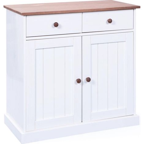 Bahut Bas 2 Portes "Takao" 90cm Blanc & Naturel (1/5)