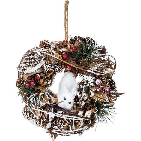 Krone Tannenzapfen und Figur 19cm Holz - Eichhörnchen