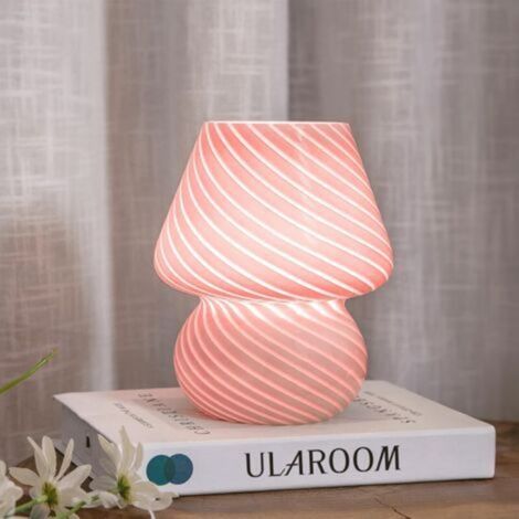Lampe champignon - Style rétro Murano semi-transparent - Convient pour les chambres, les salons, etc. - 1 pièce (rayures roses) (1/4)