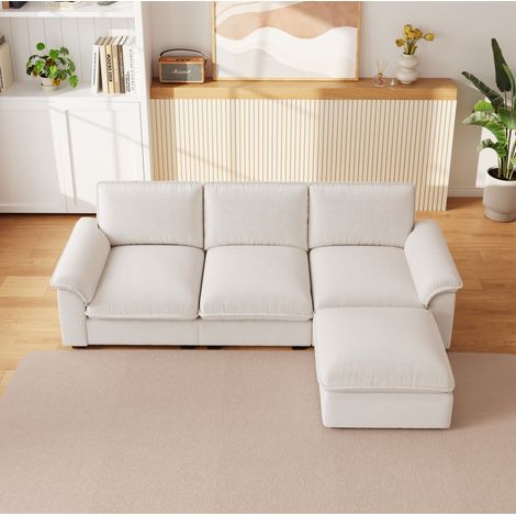 Divano angolare 260x154x86 cm beige in chenille con ottomana modulabile e 5 cuscini (1/5)