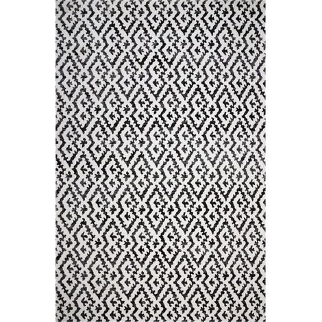 Tapis extérieur kilim 120x170 noir et blanc rectangle EDJE