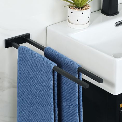 Double Barre Porte Serviette Mural Salle de Bain, Support Serviette en Acier Inoxydable pour Salle de Bain Cuisine Lavabo, 40CM Noir Mat, EGKN2302-90D-400-B (1/5)