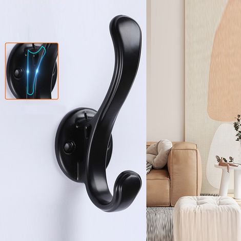 Patère murale noire sans perçage, style minimaliste moderne, pour vêtements et sous-vêtements (modèle 599), avec vis adhésive double usage. (1/5)