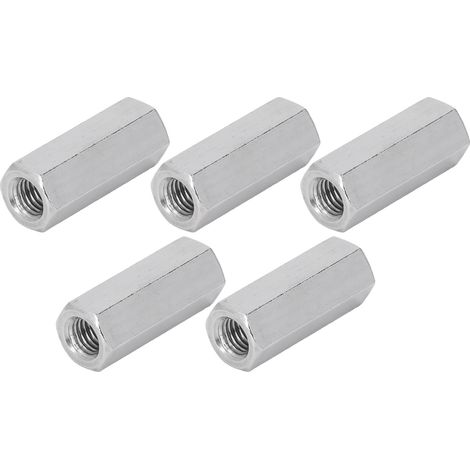 Lot de 5 écrous de raccordement hexagonaux en acier inoxydable 304 M12x1.75-19-L50mm argentés pour boulons, tiges filetées et vis mécaniques (1/5)