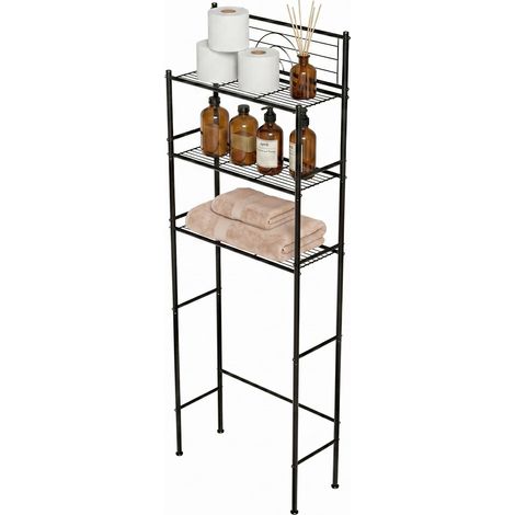 Étagère de Salle de Bain au-Dessus des Toilettes Mod. ORIA - 3 hauteurs - Fabriquée en Acier - Couleur Noir Mat - avec Pieds Ajustables - 60,7 x 28 x 172 cm (1/5)