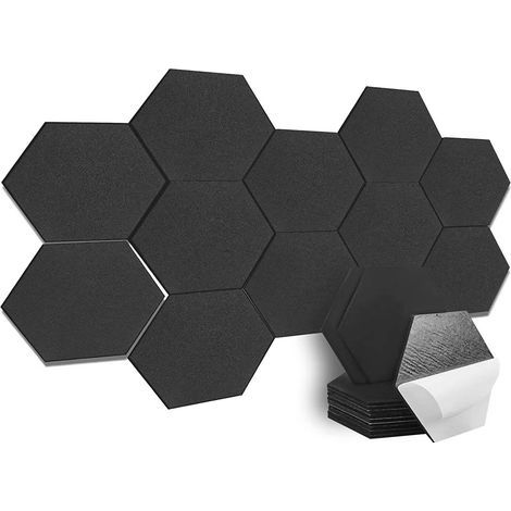 12 self-adhesive soundproofing panels, high-density soundproofing foam, hexagonal soundproofing panels, black (1/5)