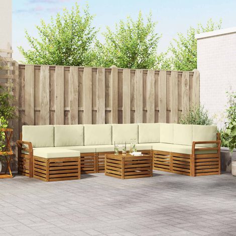 vidaXL Outdoor-Sofagarnitur 9 pcs Natur und Creme Massivholz Akazie (1/5)