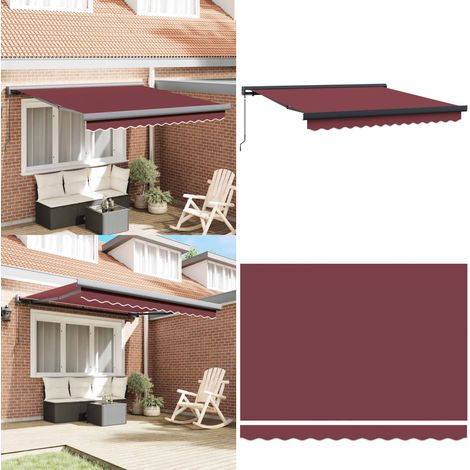 Auvent manuel rétractable bordeaux 300x250 cm - Auvent Retractable - Parasol - Abri Solaire - Protection Uv - Terrace - Home & Living