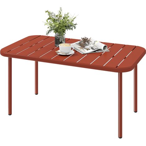 Gartentisch aus verzinktem Stahl mit rechteckiger Lattenplatte und abgerundeten Ecken, 90 x 50 x 43 cm, rot
