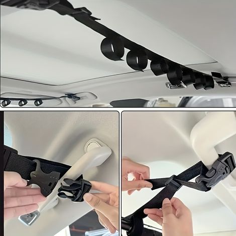 Support de cannes à pêche pour véhicule avec sangles en nylon – Étagère flottante PA noire, compatible avec SUV et break, 2 pièces (1/4)