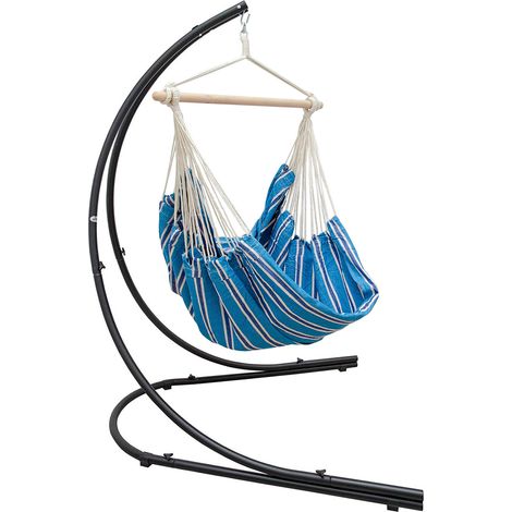 XXL Hängesessel mit Gestell Hängestuhl für 2 Hängeliege Hängesitz Blau Weiß