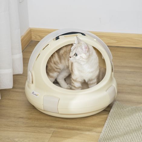 Caisse de transport niche pour chat maison pour chat portable panier lavable coussin amovible pour chat ou peitie chien nettoyage facile 41 x 41 x 35,2 cm beige (1/5)