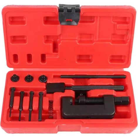 Kit de 13 pièces pour moto, quad et VTT : dérive-chaîne et riveteuse, coffret de rangement en acier CR-V, compatible avec les chaînes n° 35 à n° 630 (1/5)