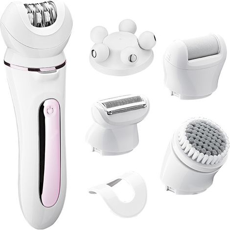 Épilateur sans fil pour femmes, appareil d'épilation 5 en 1 rechargeable par USB, rasoir électrique avec tête de massage/nettoyage du visage et éliminateur de callosités (1/5)