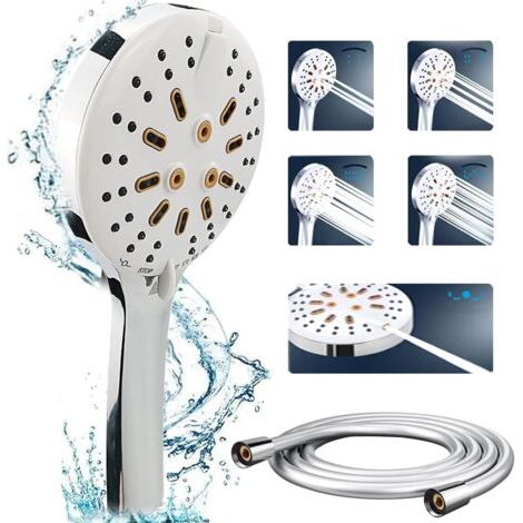 Pommeau de Douche Haute Pression,Douchette Douche Salle de Bain,Avec Tuyau 1.5M Économiseur d'Eau Pomme de Douche Anti Calcaire,Pour Bain Douche,6 Modes,Chromés (1/5)