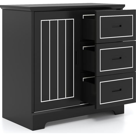 COSTWAY Farmhouse Sideboard Buffet Cabinet Kitchen Storage Cabinet-Black (1/5)