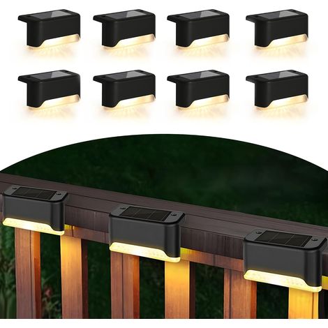 Kit di illuminazione solare a LED per terrazze e gradini, resistente alle intemperie e composto da 8 pezzi (nero) (1/2)