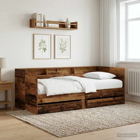 Lit d'appoint avec tiroirs en bois d'ingénierie, convertible en canapé, bois ancien - PANGIVO (1/5)
