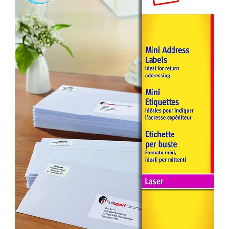 Avery L7656-25 Mini Étiquettes Adhésives, 84 Étiquettes par Feuille, 25 Feuilles, 46 x 11,1 mm, Blanc
