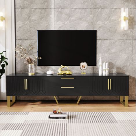 TV-Schrank MDF schwarz Hochglanz 170,0 x 40,0 x 53,5 cm mit 4 Türen, 2 Mittelschubladen und Kabeldurchführungen (1/5)