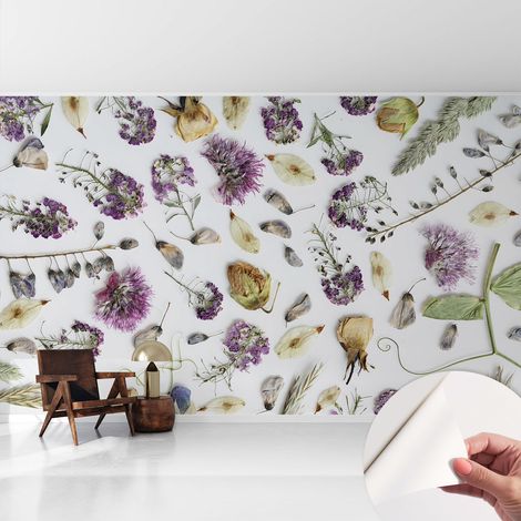 Carta da parati autoadesiva - fotomurale - decorazione parete - stile elegante - decorazione casa - Fiori secchi 416x254 cm (1/5)