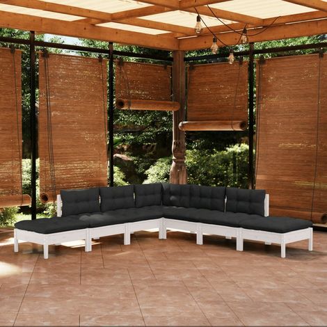 vidaXL 7-tlg. Garten-Lounge-Set mit Kissen Weiß Kiefernholz (1/5)