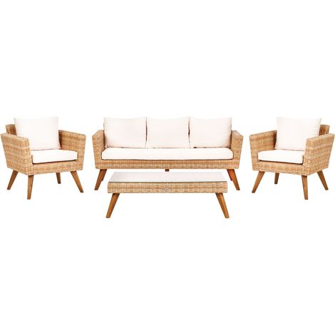 Ensemble Salon de Jardin Patio en Polyrotin et Sièges Coussins Blanc Cassé Vittoria XL