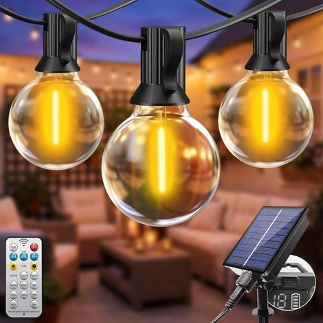 Btfarm Guirlande Solaire Exterieur Avec Telecommande, 10M LED Guirlande Lumineuse Exterieure Solaire IP44 Étanche, 8 Modes Guirlande Guinguette Solaire pour Jardin Terrasse Cour Fête Noël, Blanc Chaud (1/4)